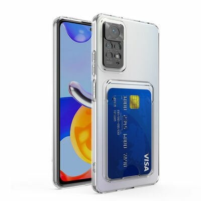 Xiaomi Redmi Note 11S Global Kılıf Kartlıklı Şeffaf Patinda Setra Clear Silikon Kapak