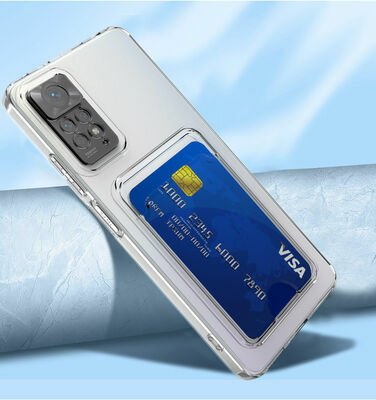 Xiaomi Redmi Note 11 Global Kılıf Kartlıklı Şeffaf Patinda Setra Clear Silikon Kapak