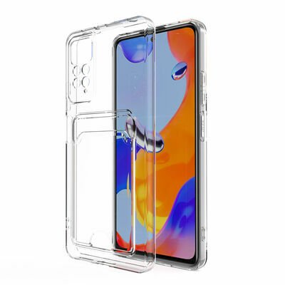 Xiaomi Redmi Note 11 Global Kılıf Kartlıklı Şeffaf Patinda Setra Clear Silikon Kapak