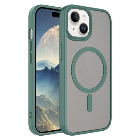 Apple iPhone 15 Plus Kılıf Mat Arka Yüzey Wireless Şarj Özellikli Patinda Flet Magsafe Kapak