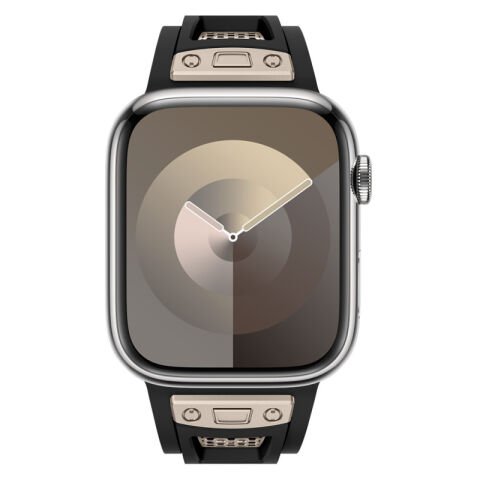 Apple Watch 42mm Patinda KRD-117 Hava Alabilen Delikli Metal Süslemeli Desenli Silikon Kordon