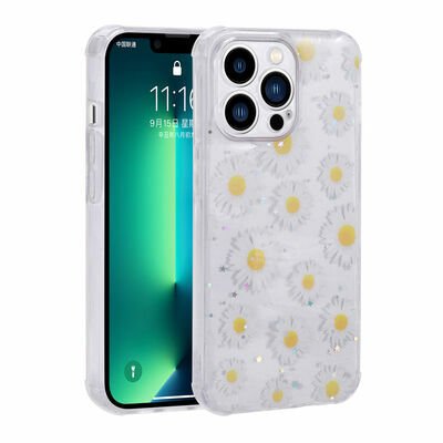Apple iPhone 13 Pro Kılıf Simli Desenli Kamera Korumalı Parlak Patinda Popy Kapak