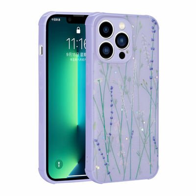 Apple iPhone 13 Pro Kılıf Simli Desenli Kamera Korumalı Parlak Patinda Popy Kapak