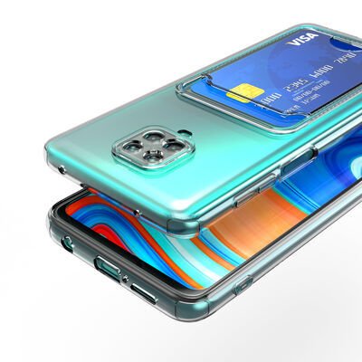 Xiaomi Redmi Note 9 Pro Kılıf Kartlıklı Şeffaf Patinda Setra Clear Silikon Kapak