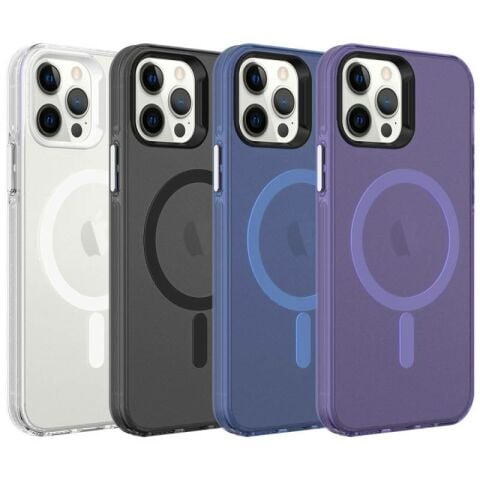 Apple iPhone 12 Pro Max Kılıf Patinda Magsafe Şarj Özellikli Buzlu Transparan C-Pro Sert Kapak