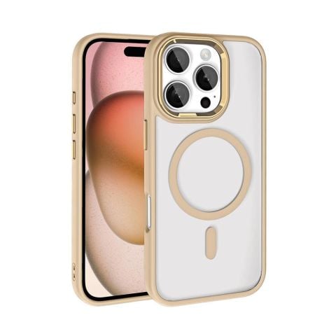 Apple iPhone 16 Pro Kılıf Wireless Şarj Özellikli Krom Magsafe Silikon Kapak