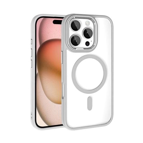 Apple iPhone 16 Pro Kılıf Wireless Şarj Özellikli Krom Magsafe Silikon Kapak