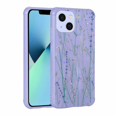 Apple iPhone 13 Kılıf Simli Desenli Kamera Korumalı Parlak Patinda Popy Kapak