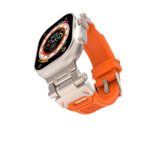 Apple Watch Ultra 49mm Patinda KRD-108 Metal Başlıklı Silikon Kordon