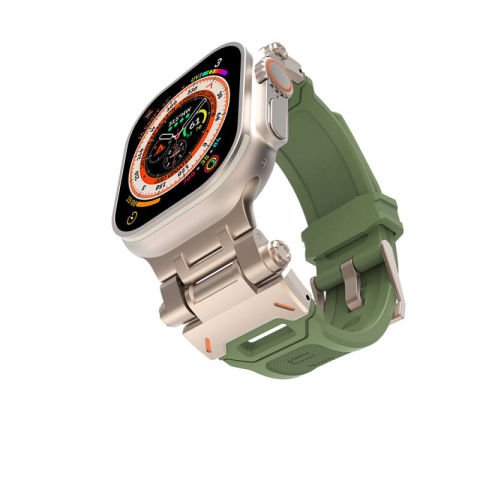 Apple Watch Ultra 49mm Patinda KRD-108 Metal Başlıklı Silikon Kordon