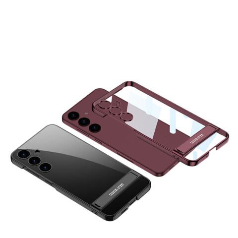 Galaxy S24 Kılıf Patinda Kamera Korumalı Şeffaf Dikey Standlı Ays Kapak