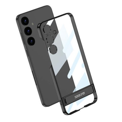 Galaxy S24 Kılıf Patinda Kamera Korumalı Şeffaf Dikey Standlı Ays Kapak