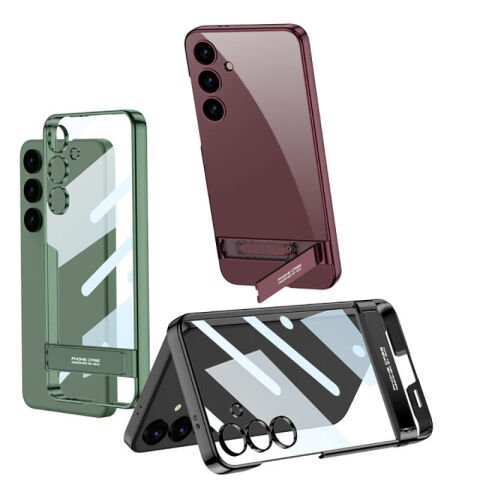 Galaxy S24 Kılıf Patinda Kamera Korumalı Şeffaf Dikey Standlı Ays Kapak