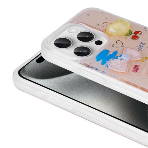 Apple iPhone 15 Pro Max Kılıf Kabartma Figürlü Parlak Patinda Minimini Silikon Kapak