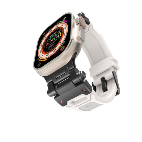 Apple Watch 7 45mm Patinda KRD-108 Metal Başlıklı Silikon Kordon