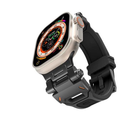 Apple Watch 7 45mm Patinda KRD-108 Metal Başlıklı Silikon Kordon