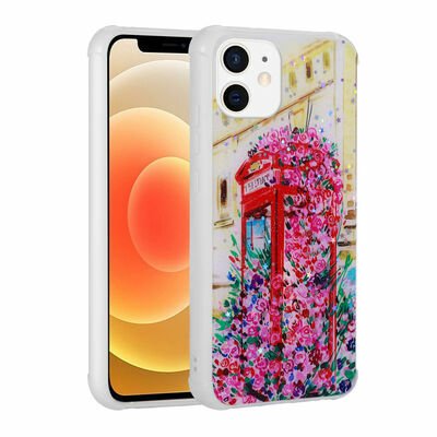 Apple iPhone 12 Kılıf Simli Desenli Kamera Korumalı Parlak Patinda Popy Kapak