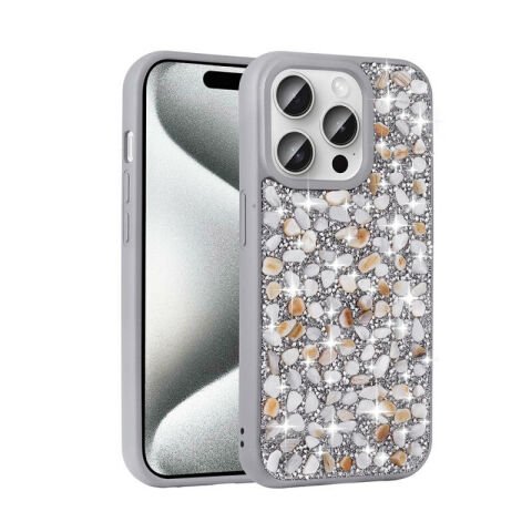 Apple iPhone 15 Pro Max Kılıf Parlak Taşlı Tasarım Patinda Linea Kapak