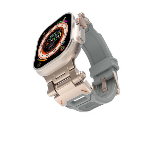 Apple Watch 44mm Patinda KRD-108 Metal Başlıklı Silikon Kordon