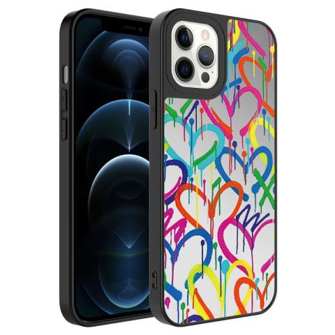 Apple iPhone 12 Pro Max Kılıf Aynalı Desenli Kamera Korumalı Parlak Patinda Mirror Kapak