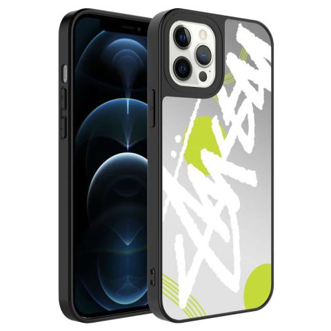 Apple iPhone 12 Pro Max Kılıf Aynalı Desenli Kamera Korumalı Parlak Patinda Mirror Kapak