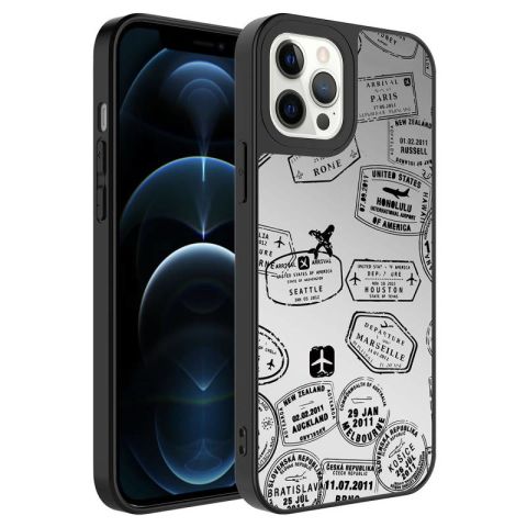 Apple iPhone 12 Pro Max Kılıf Aynalı Desenli Kamera Korumalı Parlak Patinda Mirror Kapak