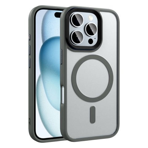 Apple iPhone 16 Pro Max Kılıf Mat Arka Yüzey Wireless Şarj Özellikli Flet Magsafe Kapak