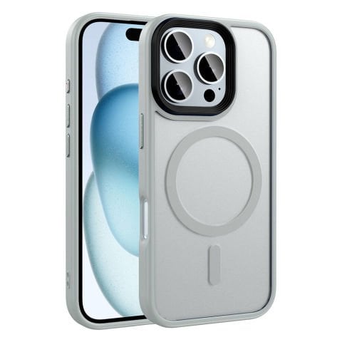 Apple iPhone 16 Pro Max Kılıf Mat Arka Yüzey Wireless Şarj Özellikli Flet Magsafe Kapak