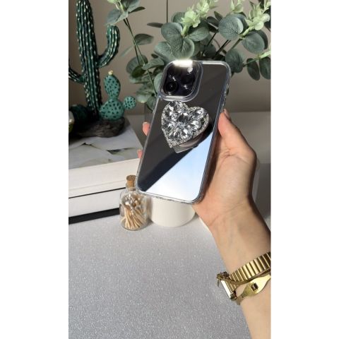 Taşlı Kalp Popsocket Aynalı Kılıf