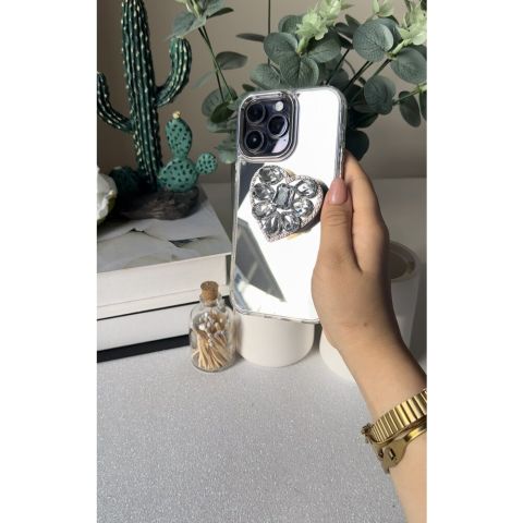 Taşlı Kalp Popsocket Aynalı Kılıf