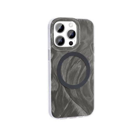 Apple iPhone 14 Pro Kılıf Magsafe Şarj Özellikli Fırça Boya Desenli Patinda Palet Kapak