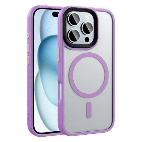 Apple iPhone 16 Pro Kılıf Mat Arka Yüzey Wireless Şarj Özellikli Flet Magsafe Kapak
