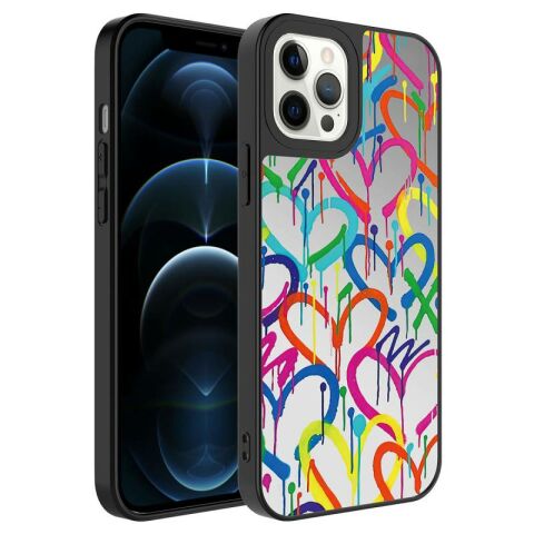 Apple iPhone 12 Pro Kılıf Aynalı Desenli Kamera Korumalı Parlak Patinda Mirror Kapak