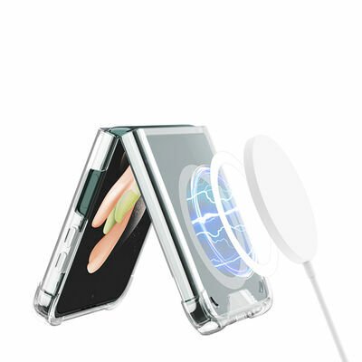 Galaxy Z Flip 4 Kılıf Wireless Şarj Özellikli Airbagli Patinda Kıpta Anti Shock Magsafe Kapak