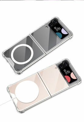 Galaxy Z Flip 4 Kılıf Wireless Şarj Özellikli Airbagli Patinda Kıpta Anti Shock Magsafe Kapak