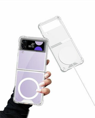 Galaxy Z Flip 4 Kılıf Wireless Şarj Özellikli Airbagli Patinda Kıpta Anti Shock Magsafe Kapak