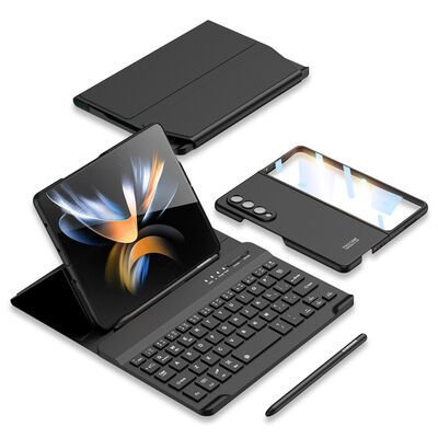 Galaxy Z Fold 3 Kılıf Standlı Bluetooth Klavyeli Patinda Kıpta Keyboard Set Kılıf