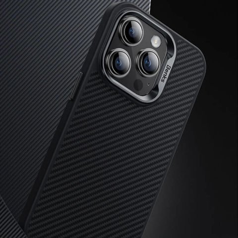 Apple iPhone 14 Pro Kılıf Karbon Fiber Magsafe Şarj Özellikli Benks Hybrid ArmorPro 600D Kevlar Kapak
