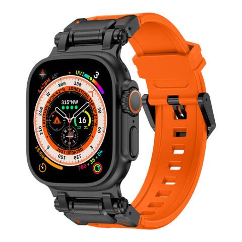 Apple Watch Ultra 49mm Patinda KRD-101 Titanyum Metal Başlıklı Silikon Kordon