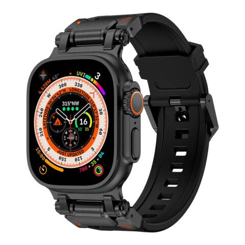 Apple Watch Ultra 49mm Patinda KRD-101 Titanyum Metal Başlıklı Silikon Kordon