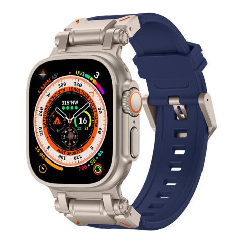Apple Watch Ultra 49mm Patinda KRD-101 Titanyum Metal Başlıklı Silikon Kordon