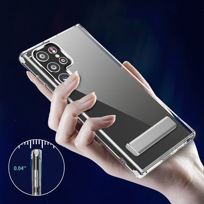 Galaxy S22 Ultra Kılıf Standlı Şeffaf Silikon Patinda L-Stand Kapak