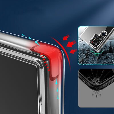 Galaxy S22 Ultra Kılıf Standlı Şeffaf Silikon Patinda L-Stand Kapak