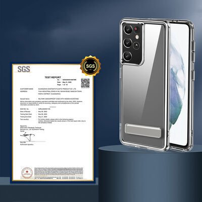 Galaxy S21 Ultra Kılıf Standlı Şeffaf Silikon Patinda L-Stand Kapak