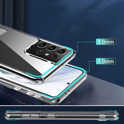 Galaxy S21 Ultra Kılıf Standlı Şeffaf Silikon Patinda L-Stand Kapak