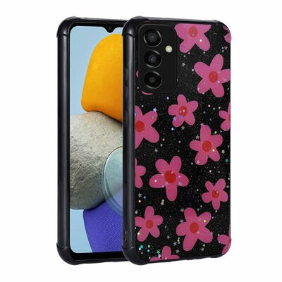 Galaxy M23 Kılıf Simli Desenli Kamera Korumalı Parlak Patinda Popy Kapak