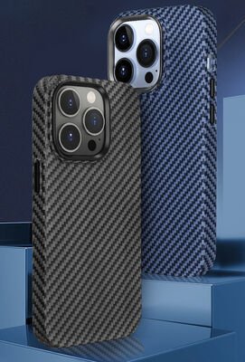 Apple iPhone 14 Pro Kılıf Wiwu Karbon Fiber Görünümlü Magsafe Wireless Şarj Özellikli Kabon Kapak