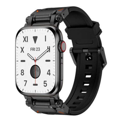 Apple Watch 7 45mm Patinda KRD-101 Titanyum Metal Başlıklı Silikon Kordon
