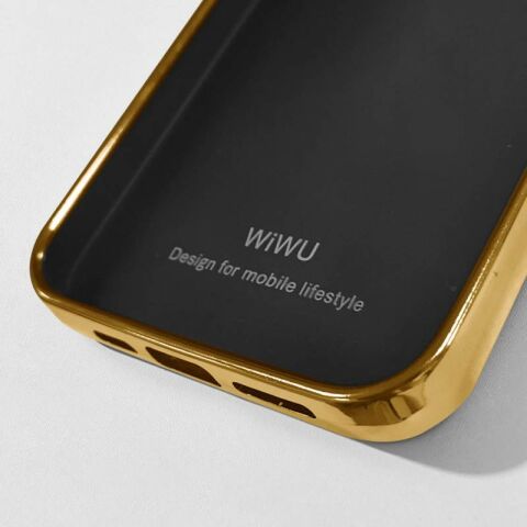 Apple iPhone 13 Kılıf Wiwu Genuine Leather Gold Calfskin Orjinal Deri Kapak