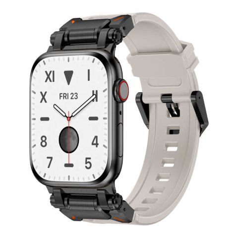 Apple Watch 7 45mm Patinda KRD-101 Titanyum Metal Başlıklı Silikon Kordon